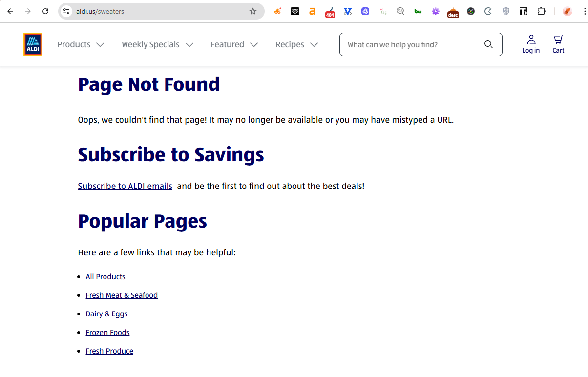 Aldi 404 page