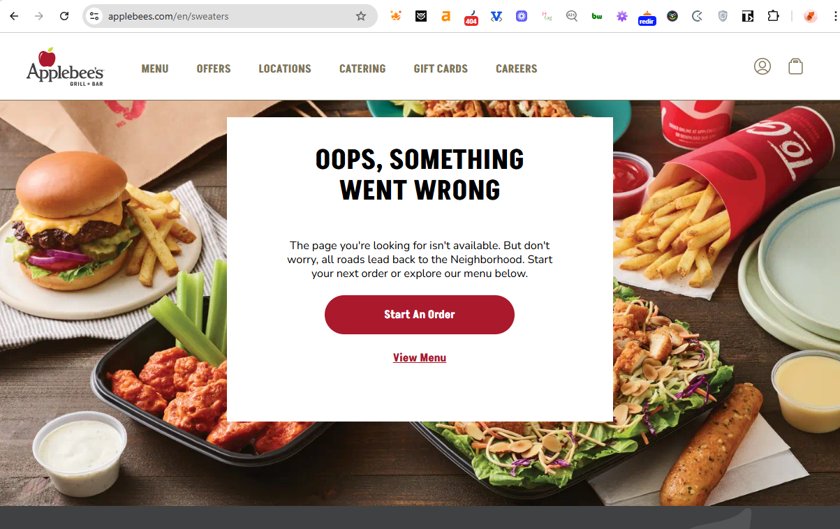 Applebee’s 404 page