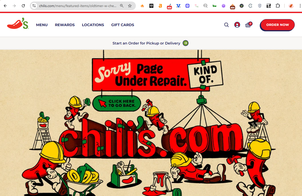 Chili’s 404 page