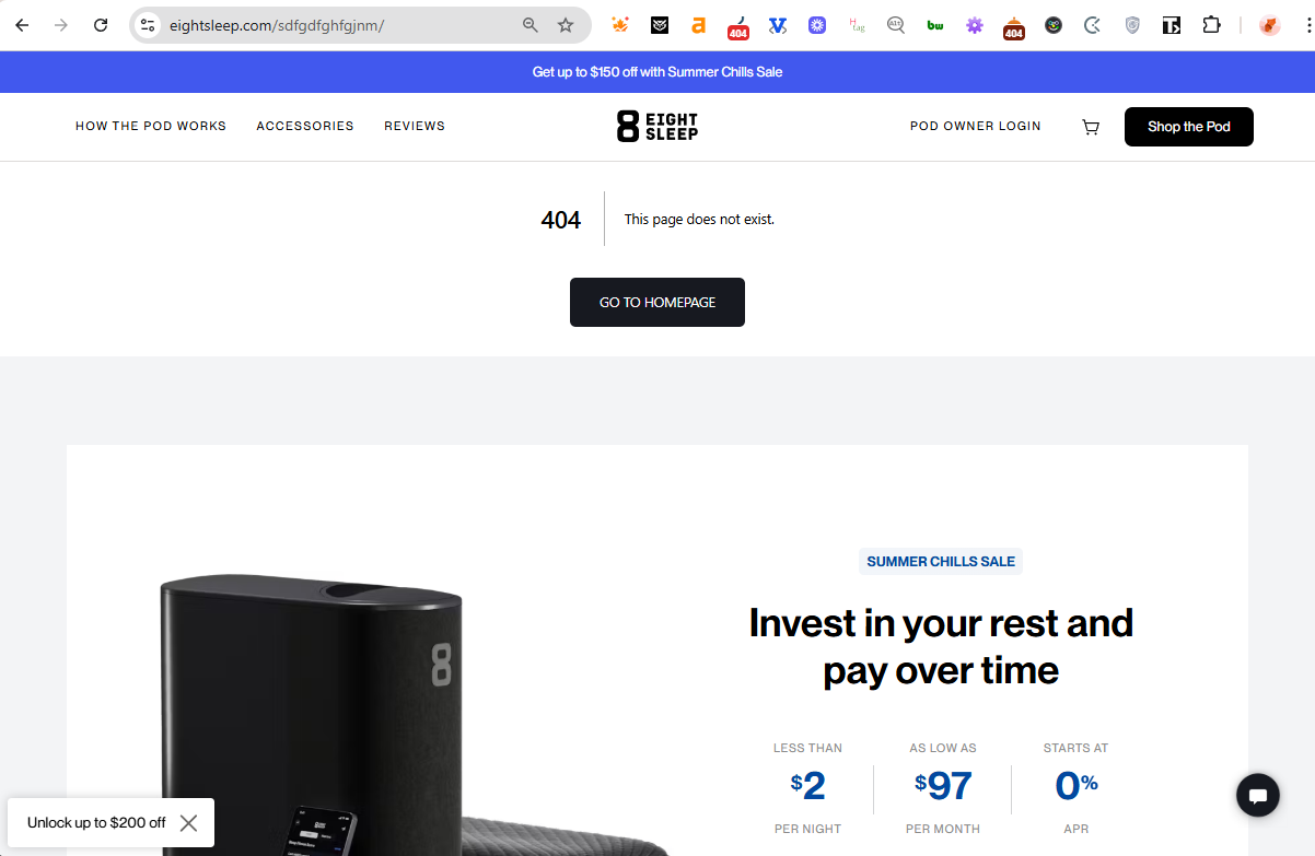 Eight Sleep 404 page