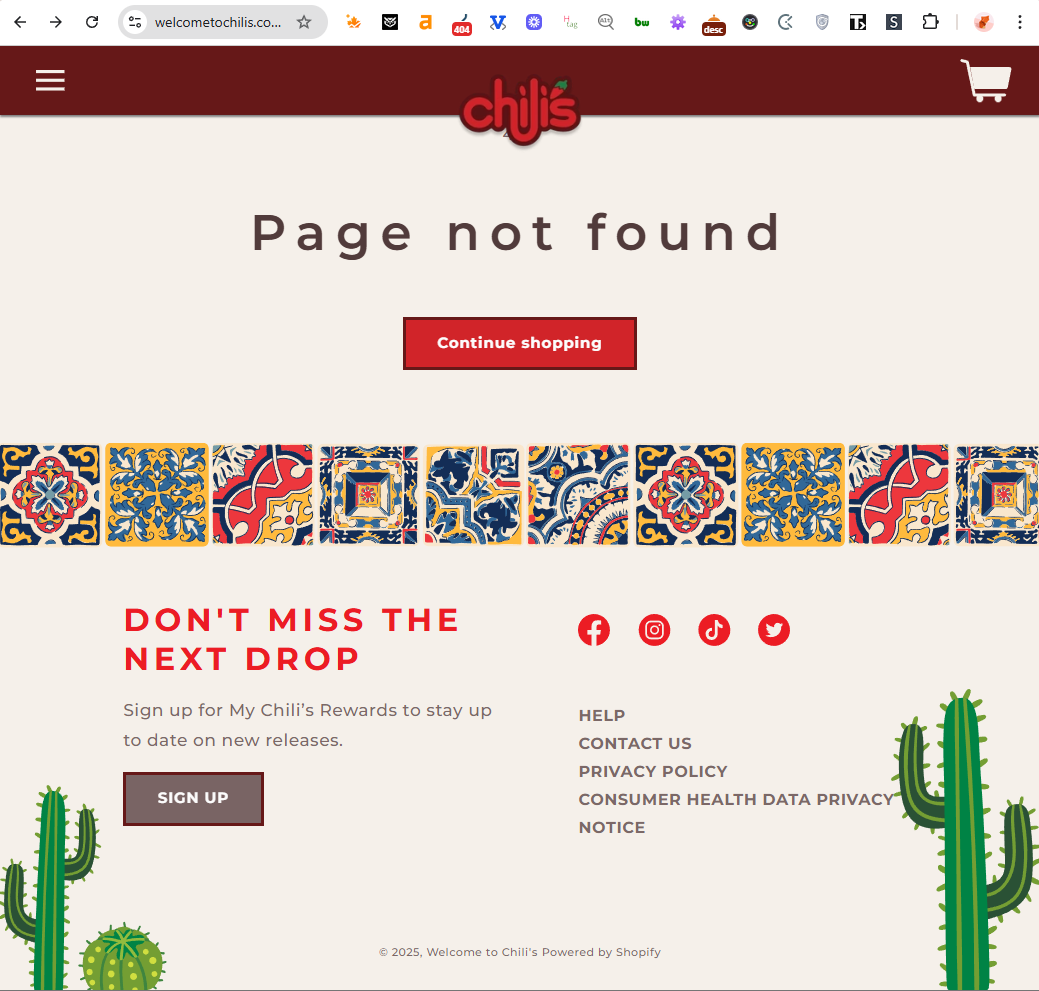 welcometochilis.com 404 page
