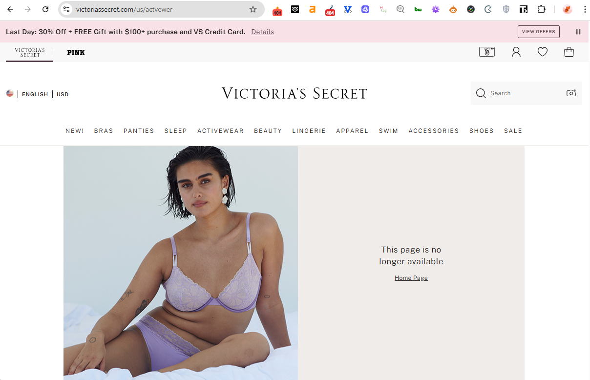 Victoria’s Secret 404 page
