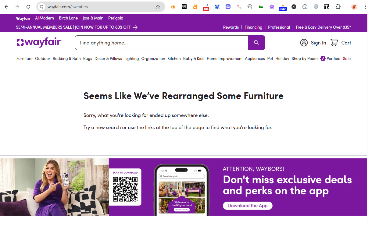 Wayfair 404 page